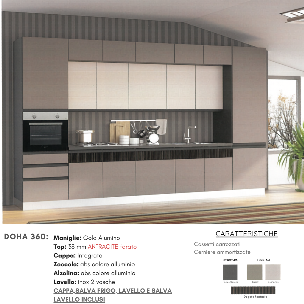 Cucina DOHA dogata 360 cm + Poker