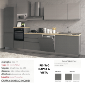 Cucina IRIS 360 cm + Cinquina (Cappa a vista)
